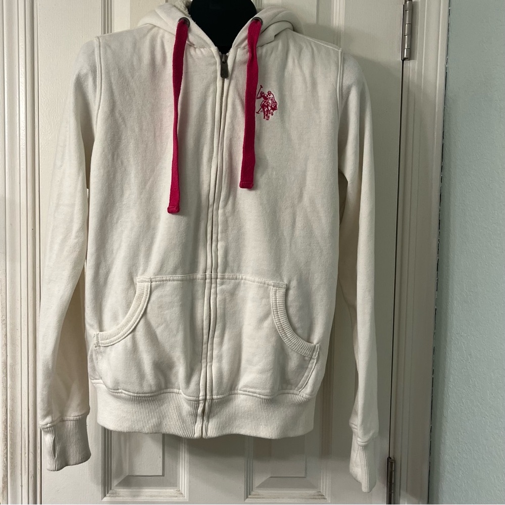 U.S. Polo Assn. Cream Hoodie with Pink Details Size Large